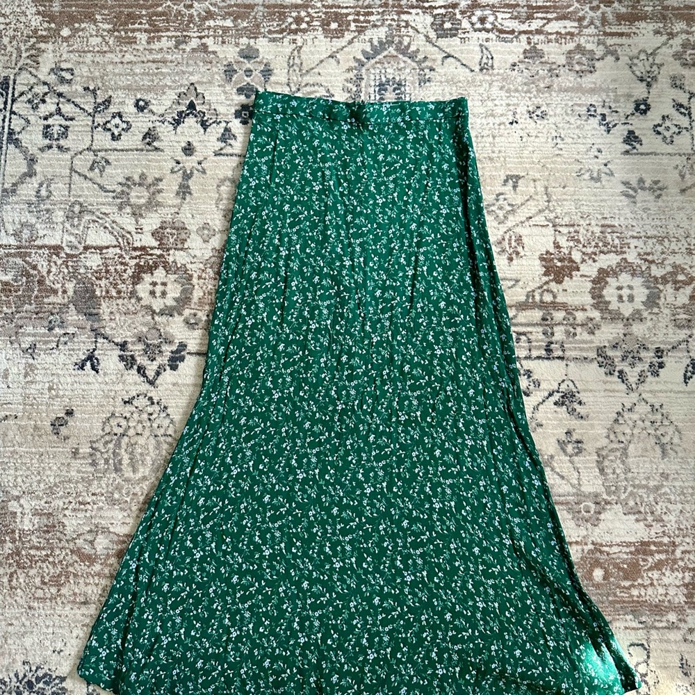 Reformation Green Floral Midi Skirt